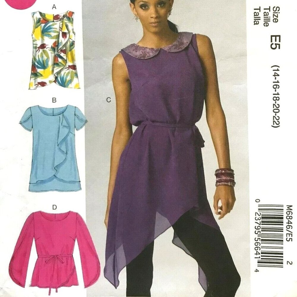 McCall's M6846 Easy Tops & Tunic Sewing Pattern Misses 14-16-18-20-22